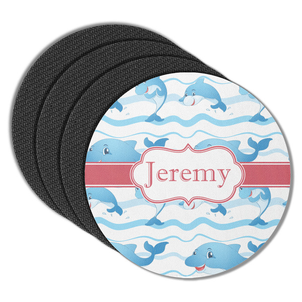 Custom Dolphins Round Rubber Backed Coasters - Set of 4 (Personalized)