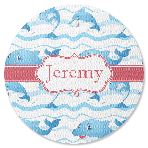 Custom Dolphins Round Rubber Backed Coaster (Personalized)