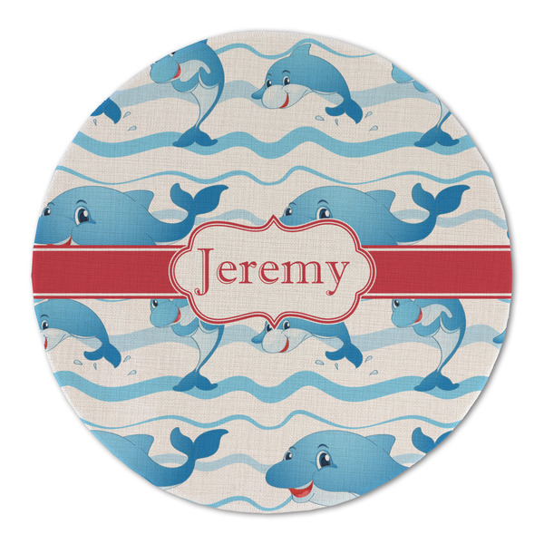 Custom Dolphins Round Linen Placemat - Single Sided (Personalized)