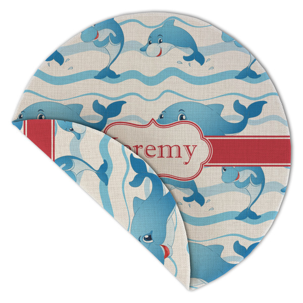 Dolphins Round Linen Placemats - Front (folded corner double sided)