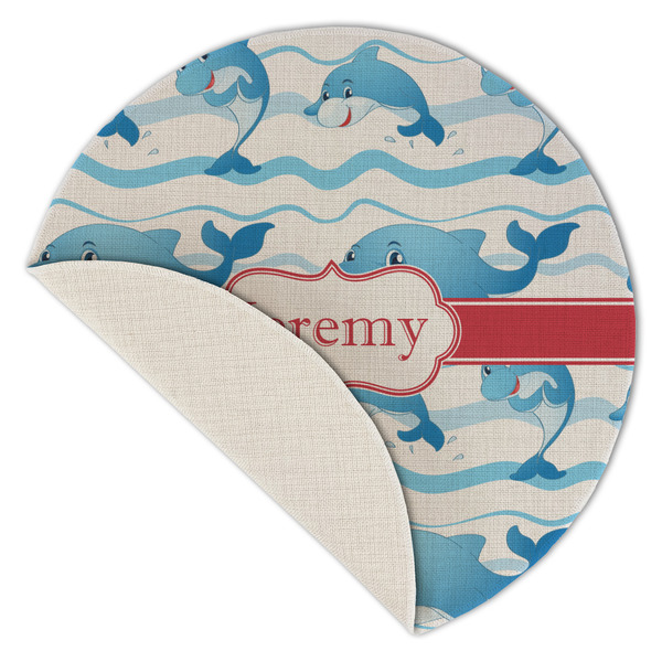 Dolphins Round Linen Placemats - Front (folded corner single sided)