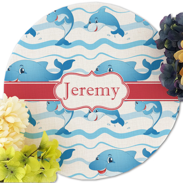 Dolphins Round Linen Placemats - Front (w flowers)