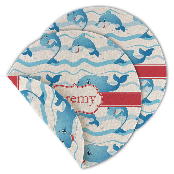 Custom Dolphins Round Linen Placemat - Double Sided (Personalized)