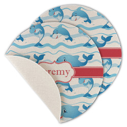 Dolphins Round Linen Placemat - Single Sided - Set of 4 (Personalized)