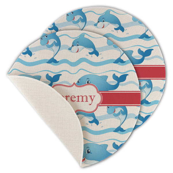 Custom Dolphins Round Linen Placemat - Single Sided - Set of 4 (Personalized)