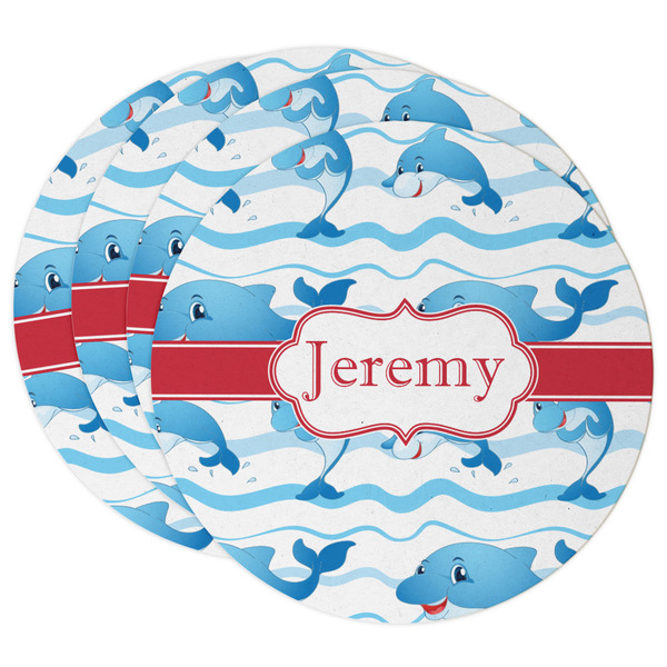 Custom Dolphins Round Paper Coasters w/ Name or Text