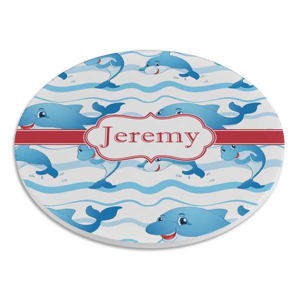 Dolphins Round Stone Trivet - Angle View