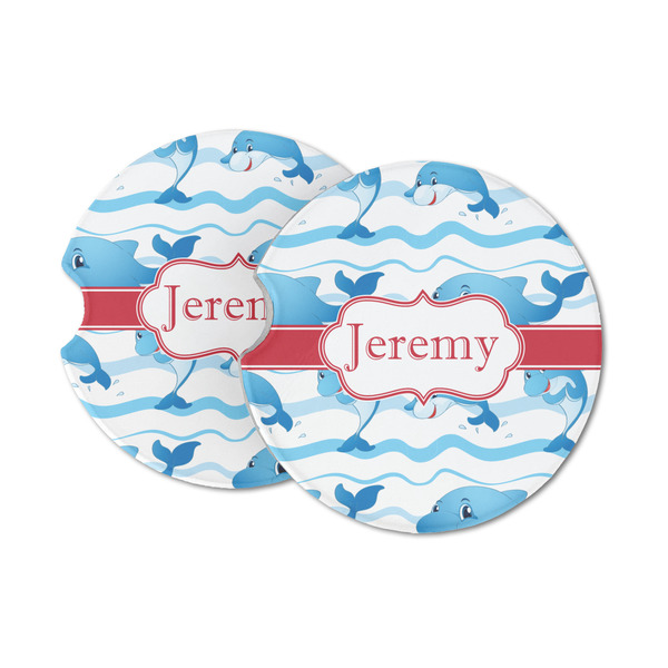 Custom Dolphins Sandstone Car Coasters - Set of 2 (Personalized)