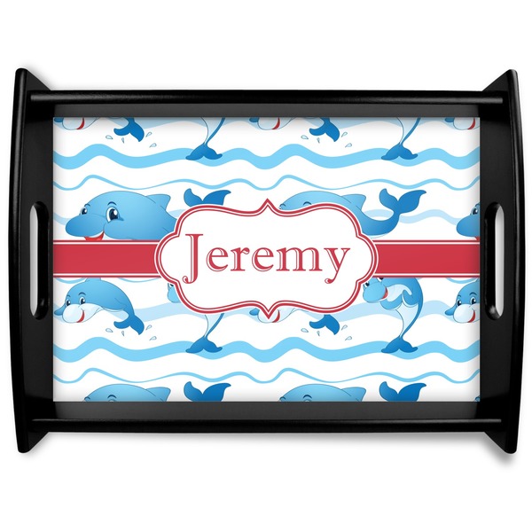 Custom Dolphins Black Wooden Tray - Large (Personalized)