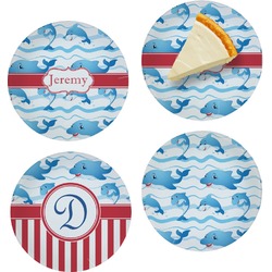 Dolphins Set of 4 Glass Appetizer / Dessert Plate 8" (Personalized)