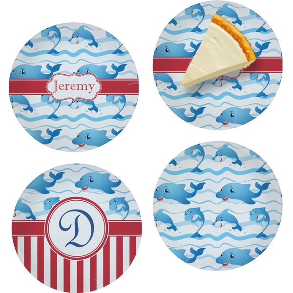 Custom Dolphins Set of 4 Glass Appetizer / Dessert Plate 8" (Personalized)