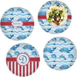 Dolphins Set of 4 Glass Lunch / Dinner Plate 10" (Personalized)