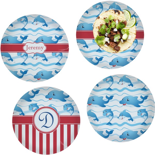 Custom Dolphins Set of 4 Glass Lunch / Dinner Plate 10" (Personalized)