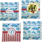 Dolphins Set of 4 Glass Square Lunch / Dinner Plate 9.5" (Personalized)