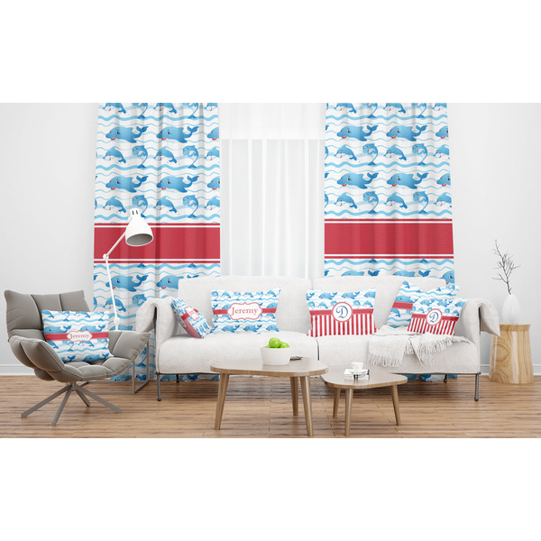 Dolphins Sheer and Custom Curtains in Room with Matching Pillows
