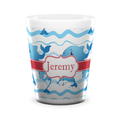 Dolphins Ceramic Shot Glass - 1.5 oz - White - Set of 4 (Personalized)