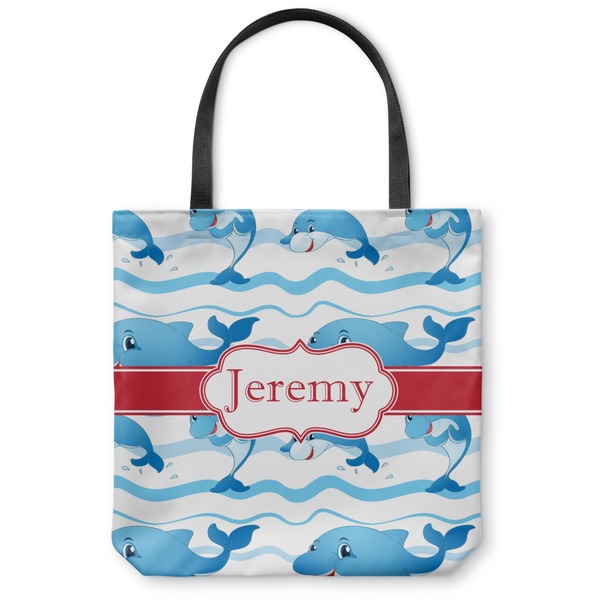 Custom Dolphins Canvas Tote Bag - Large - 18"x18" (Personalized)