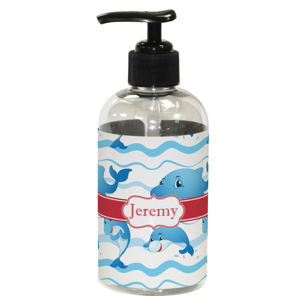 Custom Dolphins Plastic Soap / Lotion Dispenser (8 oz - Small - Black) (Personalized)