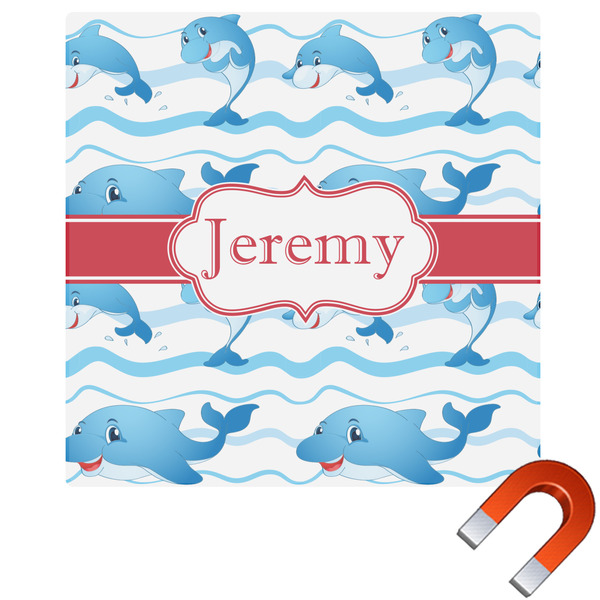 Custom Dolphins Square Car Magnet - 6" (Personalized)