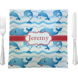 Dolphins Glass Square Lunch / Dinner Plate 9.5" (Personalized)