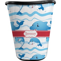 Dolphins Waste Basket - Double Sided (Black) (Personalized)