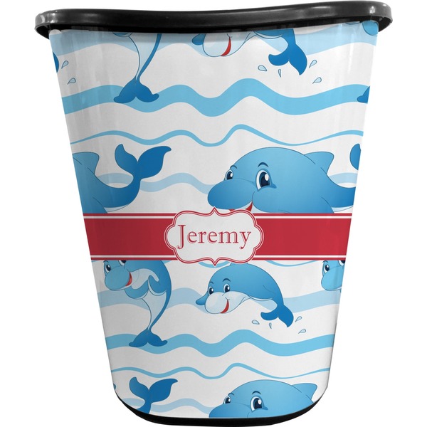 Custom Dolphins Waste Basket - Double Sided (Black) (Personalized)