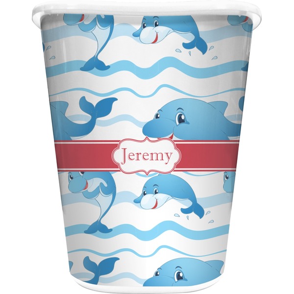 Custom Dolphins Waste Basket - Double Sided (White) (Personalized)