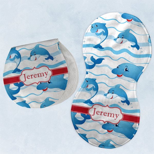 Custom Dolphins Burp Pads - Velour - Set of 2 w/ Name or Text