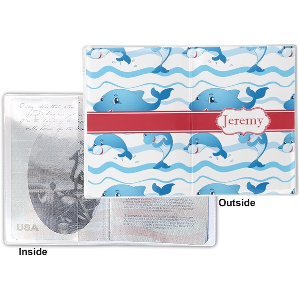 Dolphins Vinyl Passport Holder - Flat Front and Back