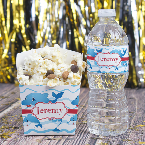Dolphins Water Bottle Label - w/ Favor Box