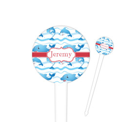Dolphins 4" Round Plastic Food Picks - White - Single Sided (Personalized)