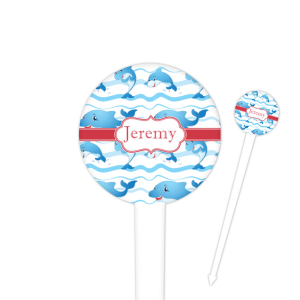 Custom Dolphins 4" Round Plastic Food Picks - White - Single Sided (Personalized)