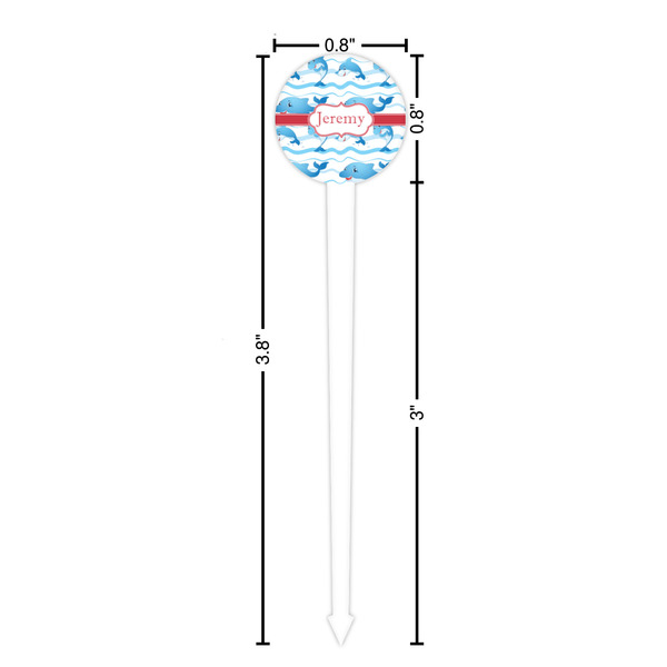 Dolphins White Plastic 4" Food Pick - Round - Dimensions