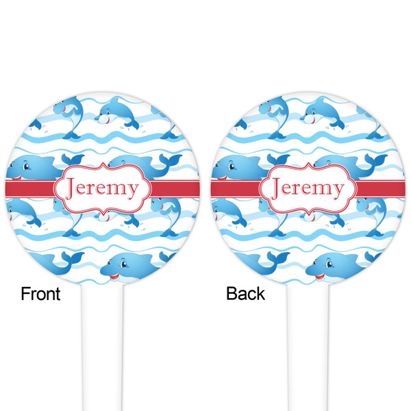 Dolphins White Plastic 4" Food Pick - Round - Double Sided - Front & Back