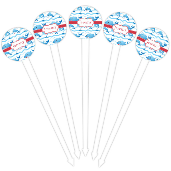 Dolphins White Plastic 4" Food Pick - Round - Fan View