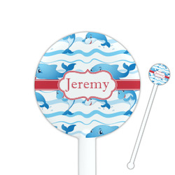 Dolphins 5.5" Round Plastic Stir Sticks - White - Single Sided (Personalized)