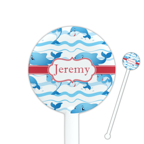 Custom Dolphins 5.5" Round Plastic Stir Sticks - White - Single Sided (Personalized)