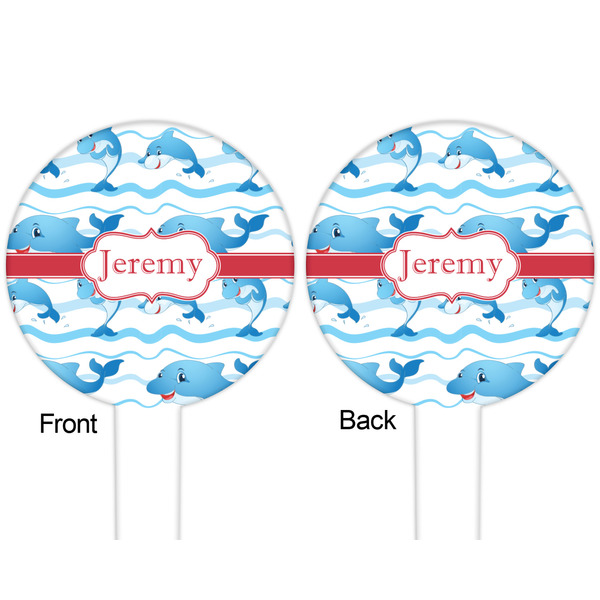 Dolphins White Plastic 6" Food Pick - Round - Double Sided - Front & Back