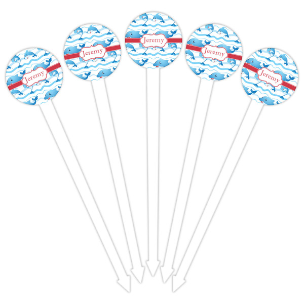 Dolphins White Plastic 6" Food Pick - Round - Fan View