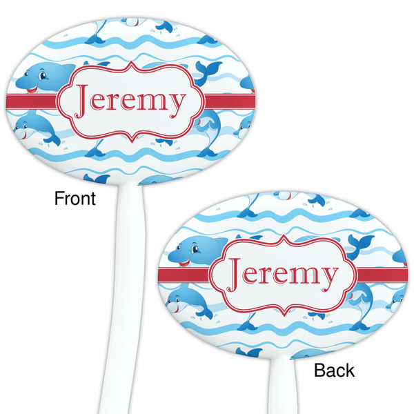 Dolphins White Plastic 7" Stir Stick - Double Sided - Oval - Front & Back