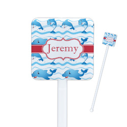 Dolphins Square Plastic Stir Sticks - Double Sided (Personalized)