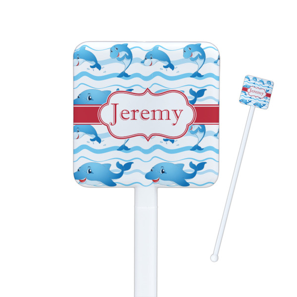Custom Dolphins Square Plastic Stir Sticks - Single Sided (Personalized)