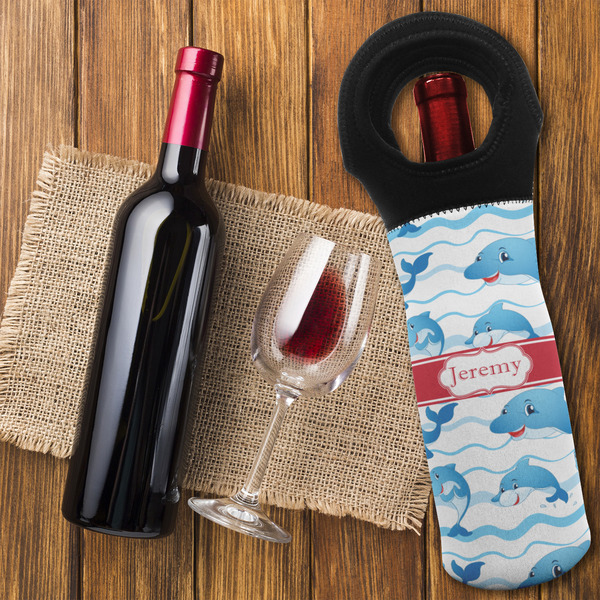 Dolphins Wine Tote Bag - FLATLAY