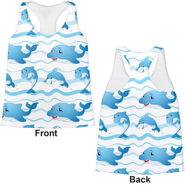 Dolphins Womens Racerback Tank Tops - Medium - Front and Back