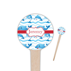Dolphins 4" Round Wooden Food Picks - Single Sided (Personalized)