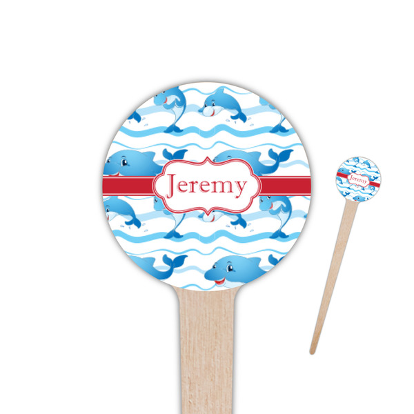 Custom Dolphins 4" Round Wooden Food Picks - Single Sided (Personalized)