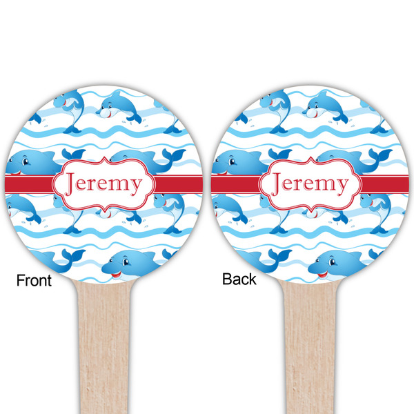 Dolphins Wooden 4" Food Pick - Round - Double Sided - Front & Back