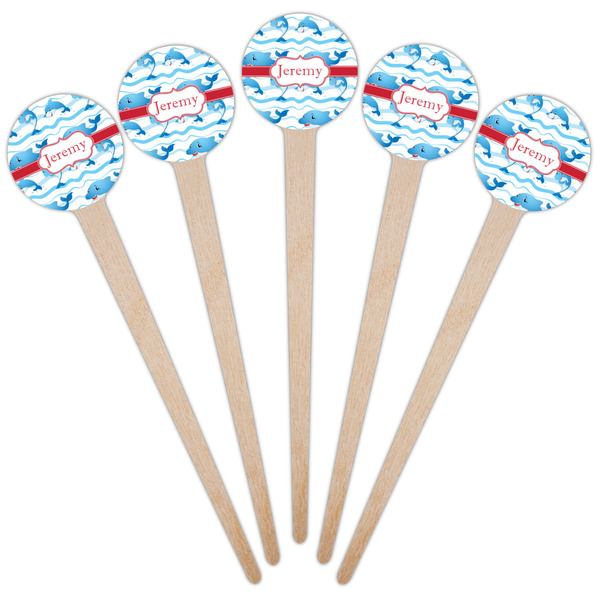 Dolphins Wooden 4" Food Pick - Round - Fan View