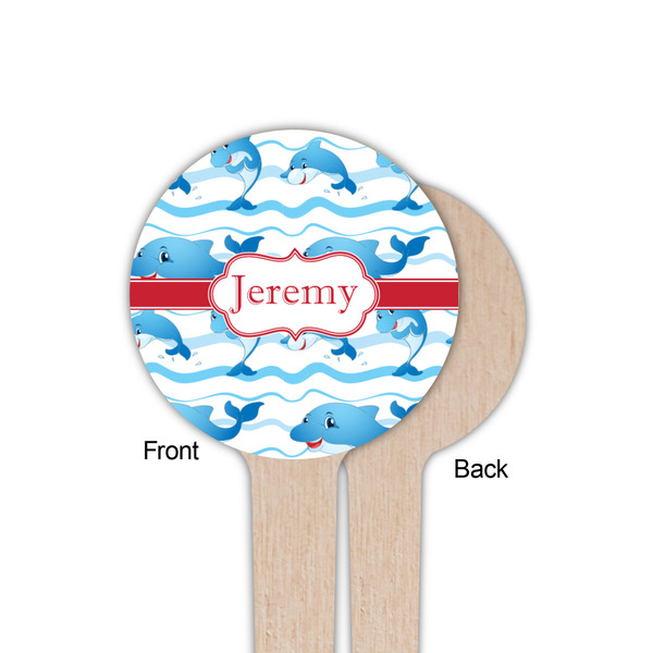 Dolphins Wooden 4" Food Pick - Round - Single Sided - Front & Back