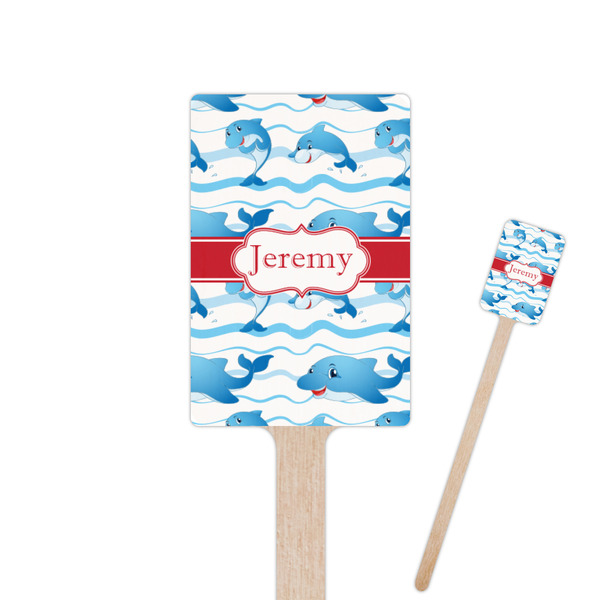 Custom Dolphins 6.25" Rectangle Wooden Stir Sticks - Double Sided (Personalized)